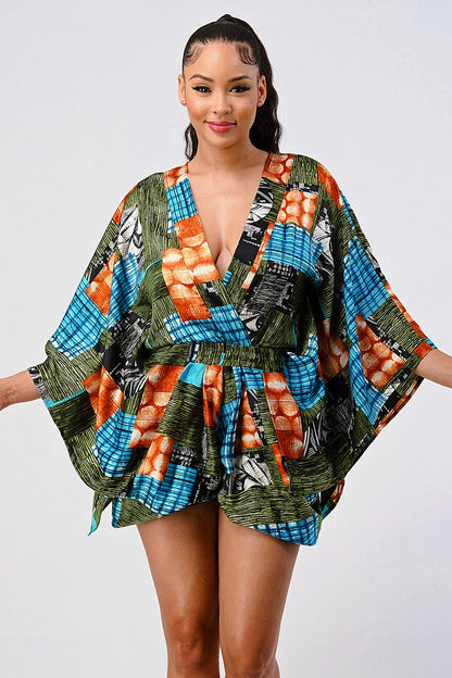 Vibrant Kimono Sleeve Romper in L view 3 - Kimono Romper (top)