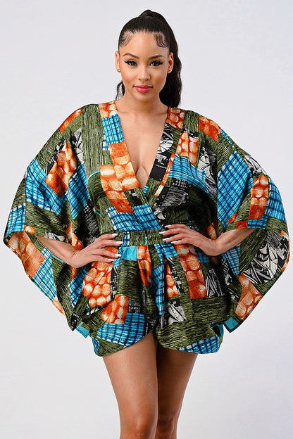Vibrant Kimono Sleeve Romper in M view 2 - Kimono Romper (top)