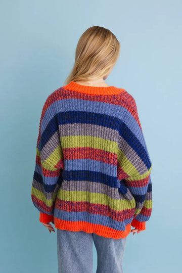 Vibrant Retro Color Burst Oversized Cardigan 🌈 Top - MeeeShop Women's Fashion