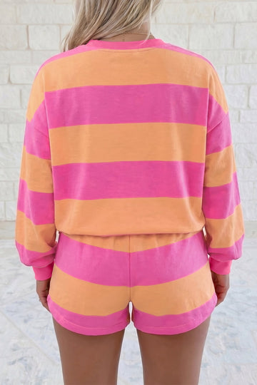 Victoria Drawstring Shorts 2pcs Set in Pink Stripe view 2 (bottom)