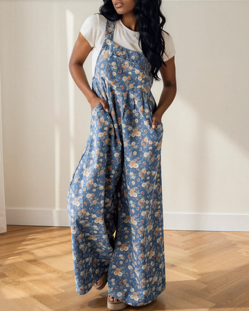 Vienna Pleated Denim Overall Jumpsuit in M view 2 (bottom)