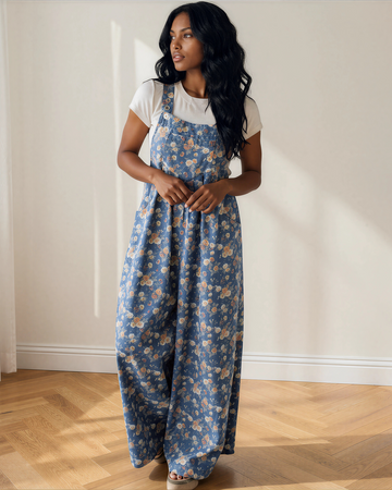 Vienna Pleated Denim Overall Jumpsuit in S (bottom)