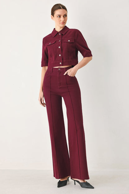 Vineyard Chic Twill Jacket in BURGUNDY view 3 (layer)