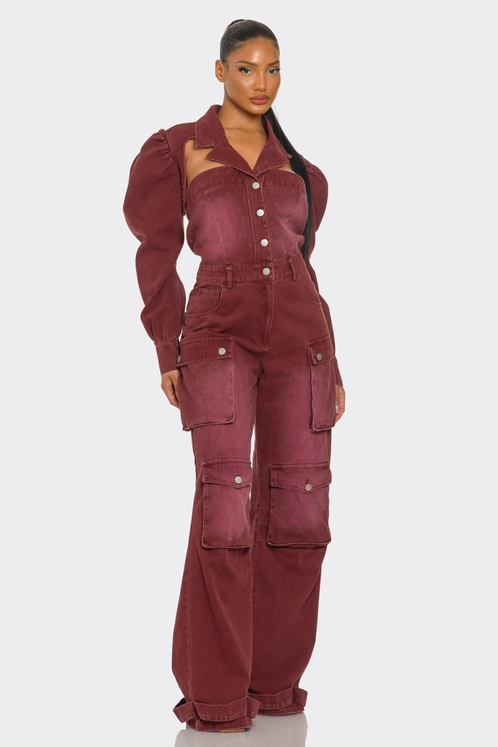 Vintage Inspired Utility Burgundy Jumpsuit in M view 2 - Vintage Style Jumpsuit (one-piece)