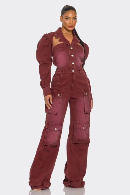 Vintage Inspired Utility Burgundy Jumpsuit in S - Vintage Style Jumpsuit (one-piece)