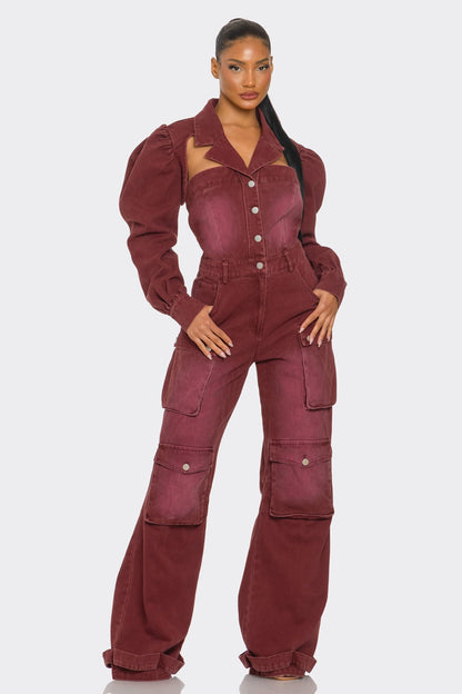 Vintage Inspired Utility Burgundy Jumpsuit view 4 - Vintage Style Jumpsuit (one-piece)