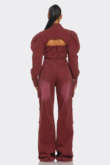 Vintage Inspired Utility Burgundy Jumpsuit view 5 - Vintage Style Jumpsuit (one-piece)