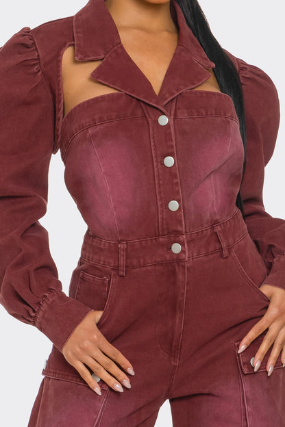 Vintage Inspired Utility Burgundy Jumpsuit view 6 - Vintage Style Jumpsuit (one-piece)