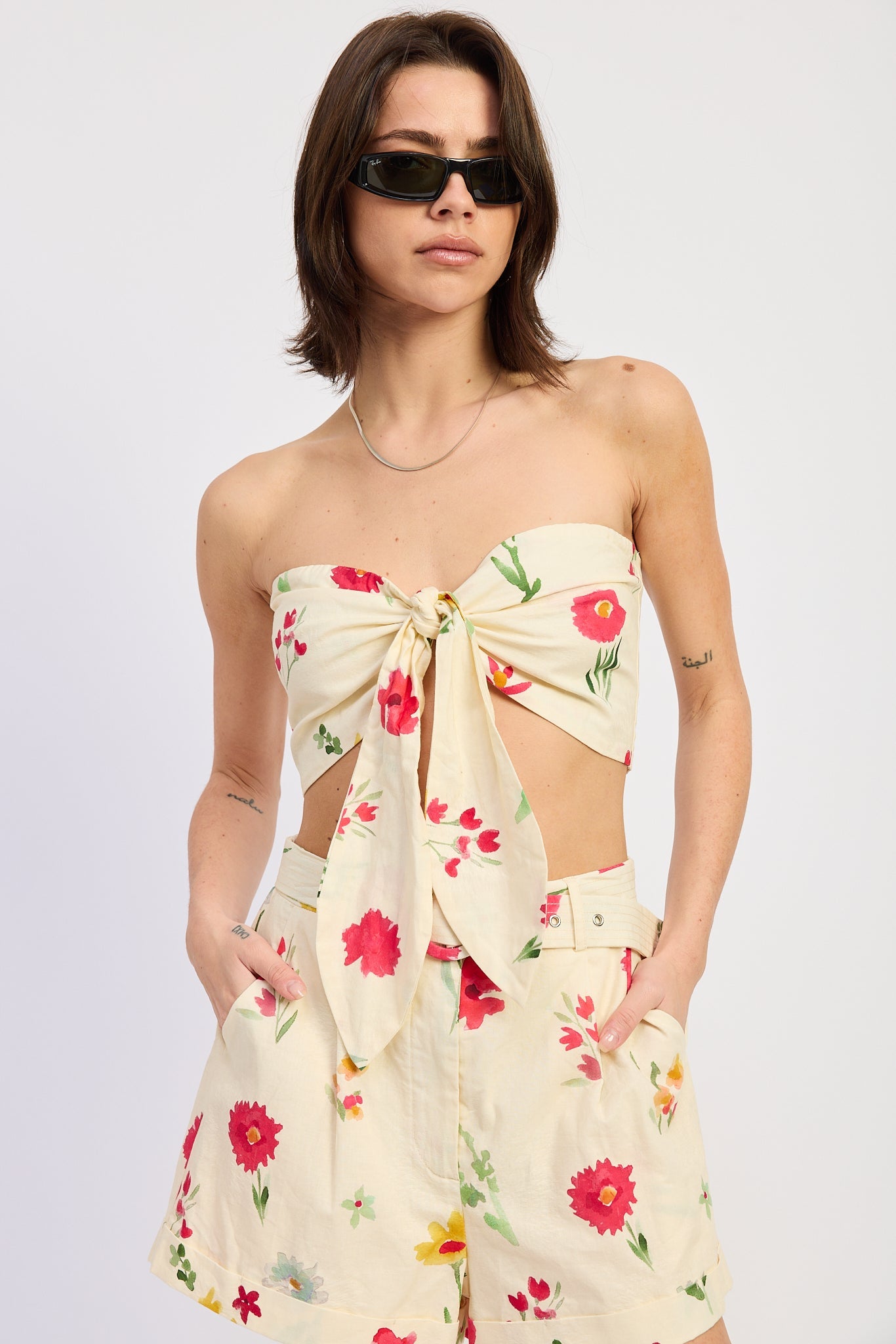 Vionnet Tie Top in Ivory Multi - Vionnet Shirt