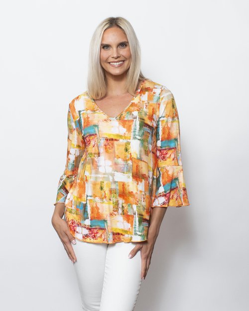 Viscose V-neck Flounce Sleeve in Bali view 2 - Viscose Long Sleeve (top)