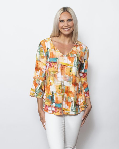 Viscose V-neck Flounce Sleeve in Bali - Viscose Long Sleeve (top)