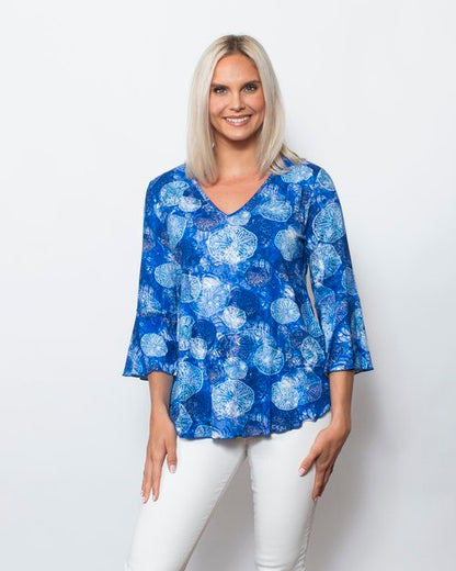 Viscose V-neck Flounce Sleeve Top - MeeeShop Women's Fashion