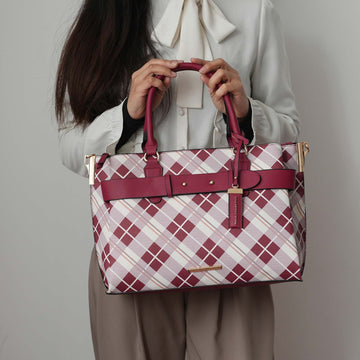 Vivian Plaid Shoulder Bag in Burgundy view 2 - Vivienne Plaid Bag