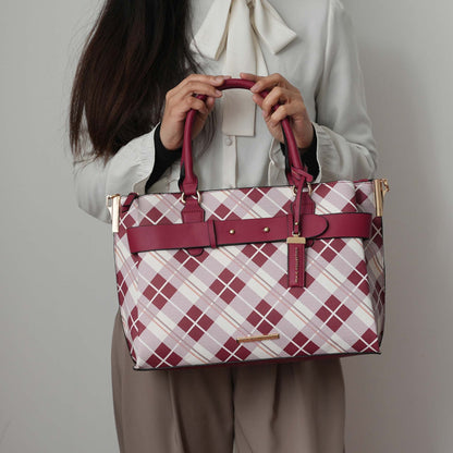 Vivian Plaid Shoulder Bag in Burgundy view 2 - Vivienne Plaid Bag