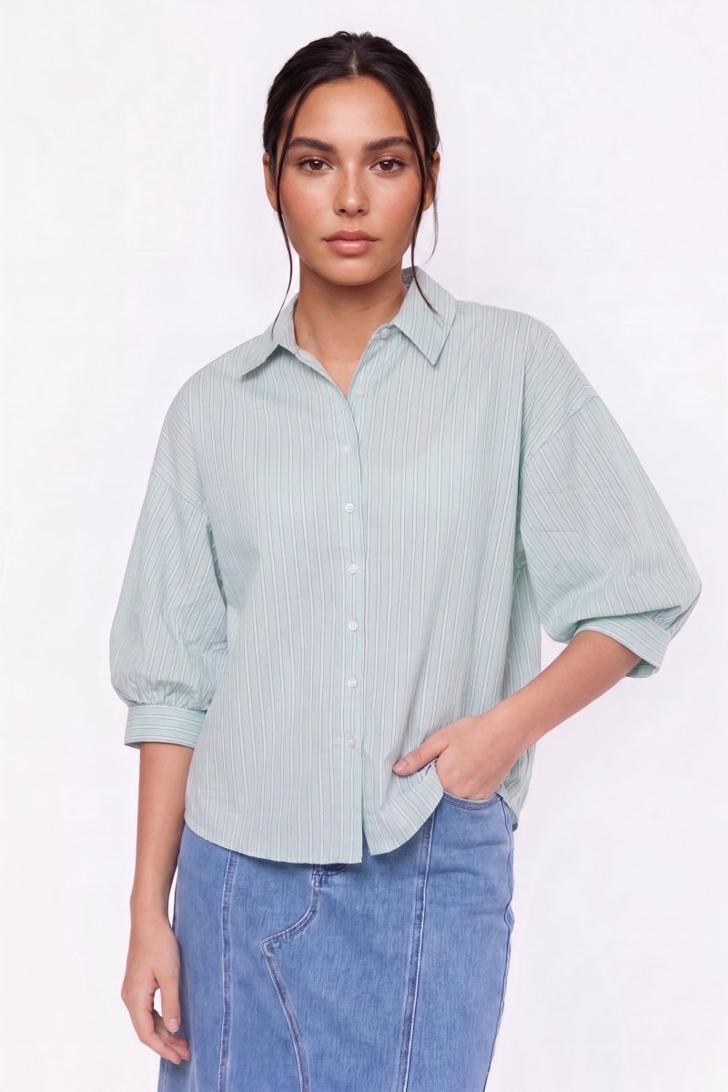 Viviana Top (mint Stripe) S view 2 (top) - stripe top, mint stripe top - shop at us.meeeshop