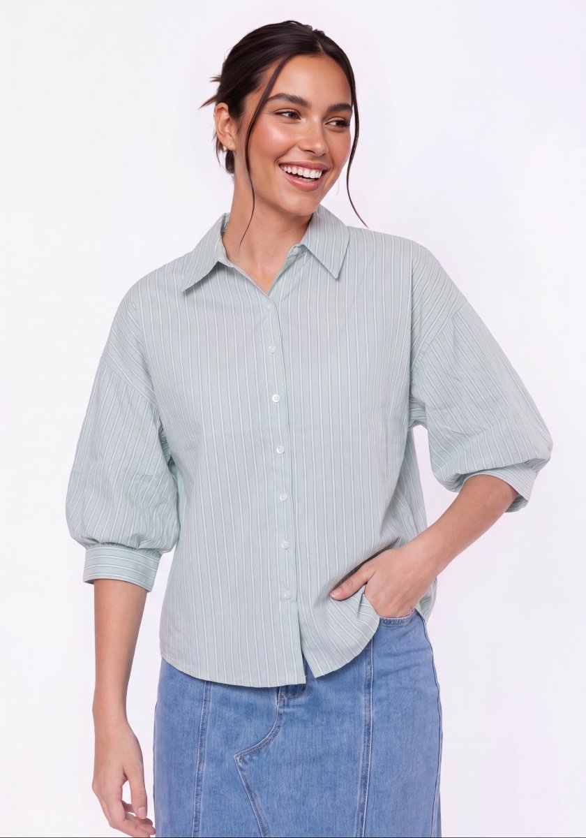 Viviana Top (mint Stripe) XS (top) - stripe top, mint stripe top - shop at us.meeeshop