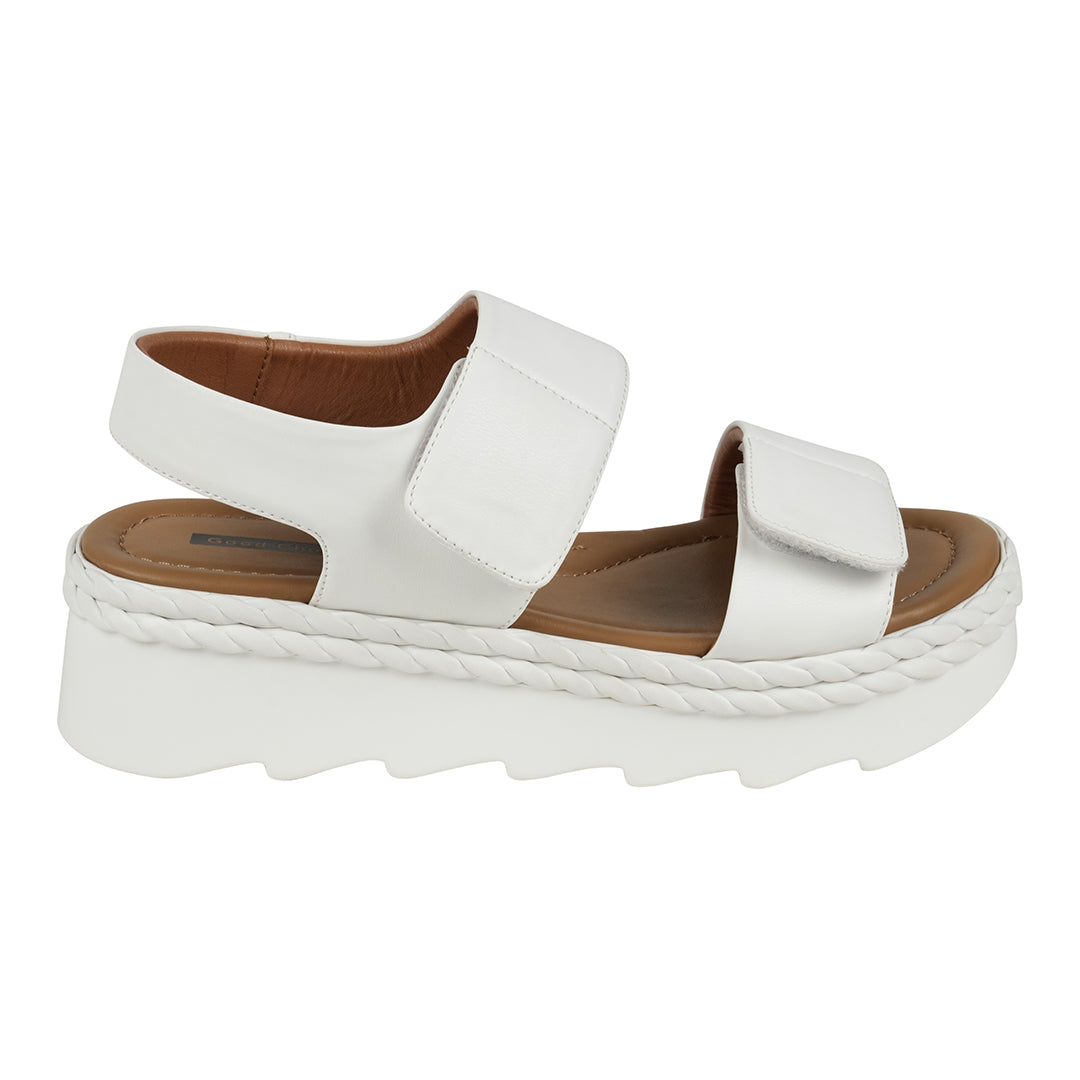Vosa White Double Band Velcro Platform Sandals White view 4 (shoe) - vogue white sandals, vacation whit - shop at us.meeeshop