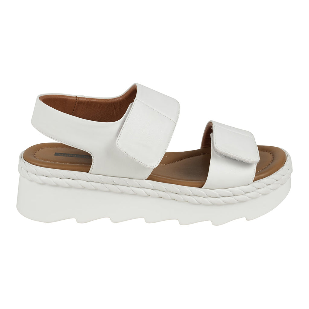Vosa White Double Band Velcro Platform Sandals White view 4 (shoe) - vogue white sandals, vacation whit - shop at us.meeeshop