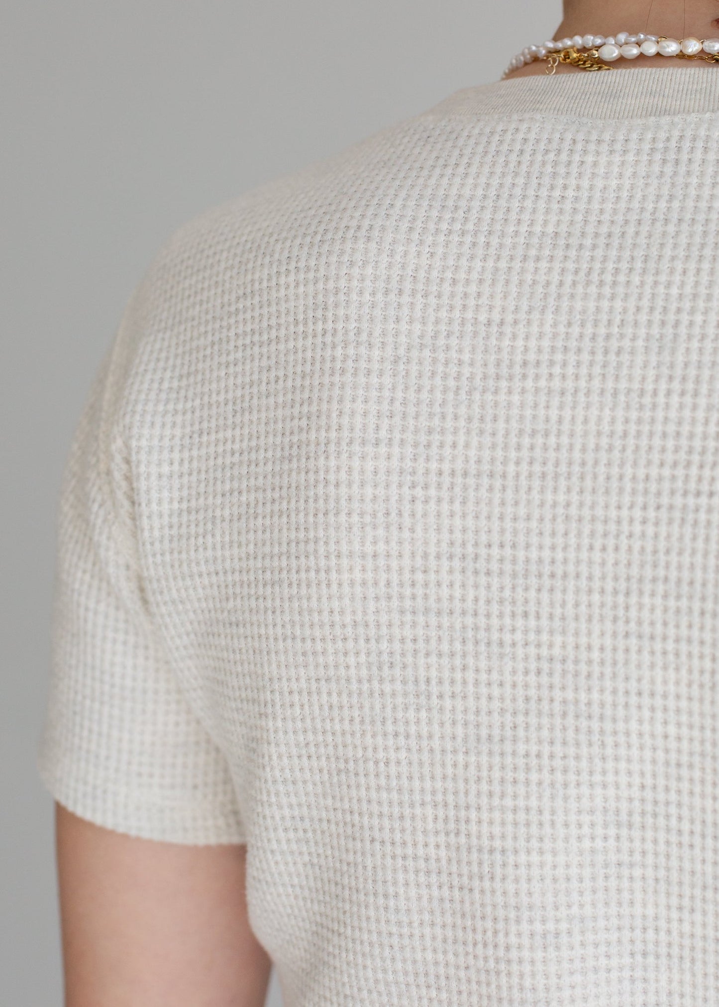 Waffle Henley Baby Tee in L view 4 - Waffle Henley Tee Men (top)