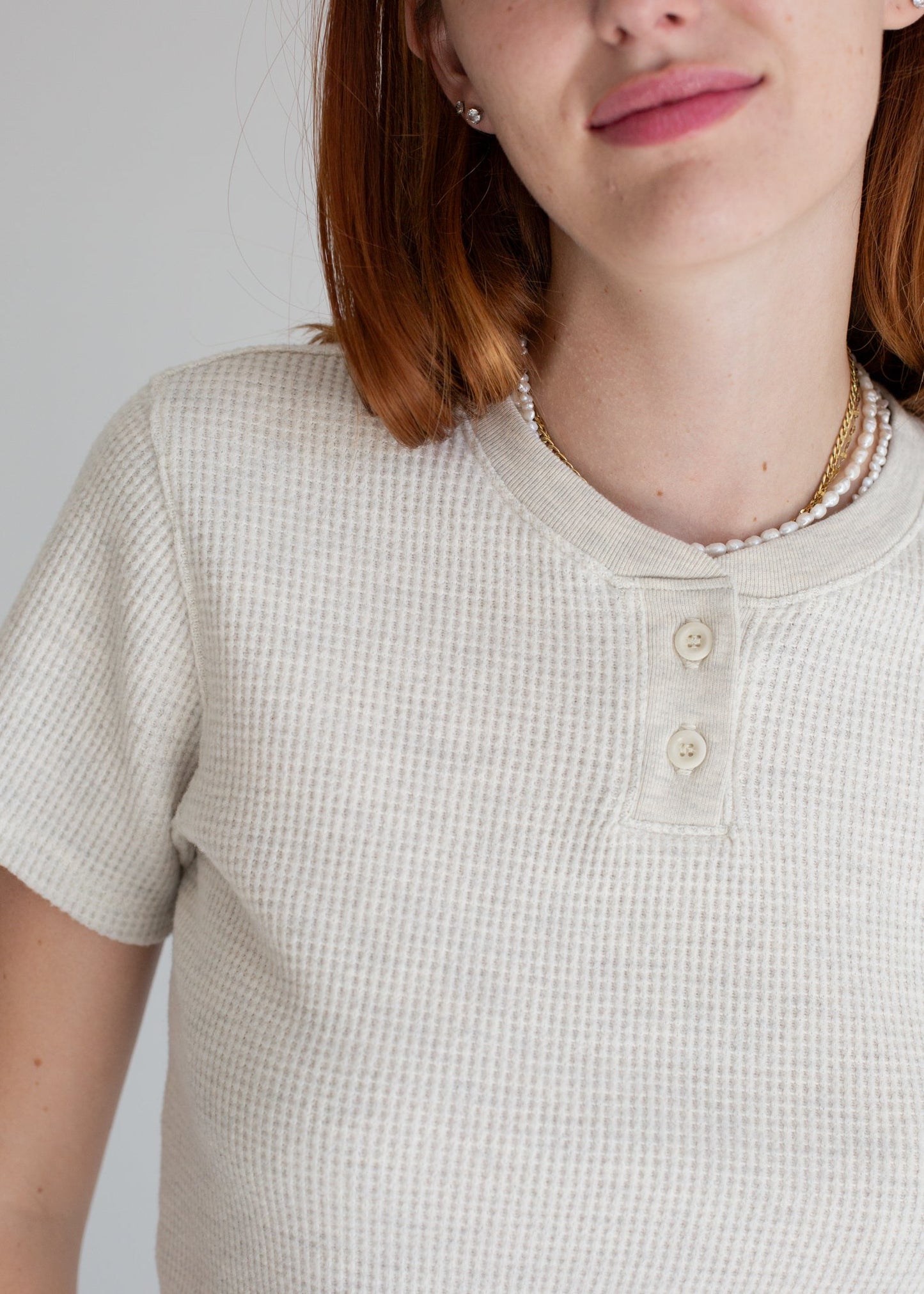 Waffle Henley Baby Tee in M view 3 - Waffle Henley Tee Men (top)
