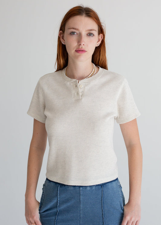 Waffle Henley Baby Tee in XS - Waffle Henley Tee Men (top)