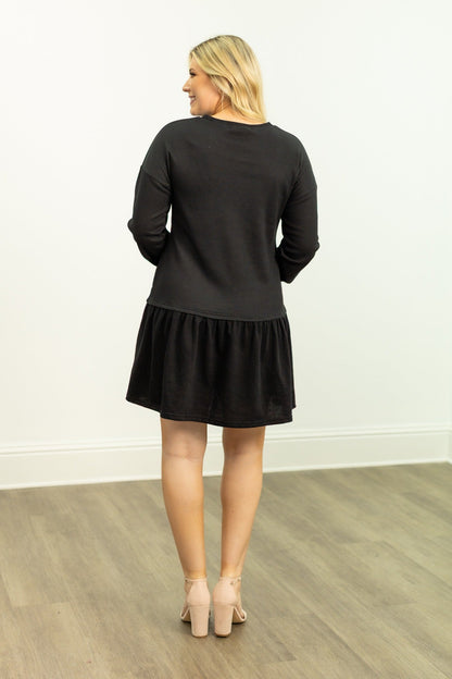 Waffle Knit Long-sleeve Dress, Black in Black view 7 - Fall Wardrobe Essential - Waffle Knit Dressing Gown