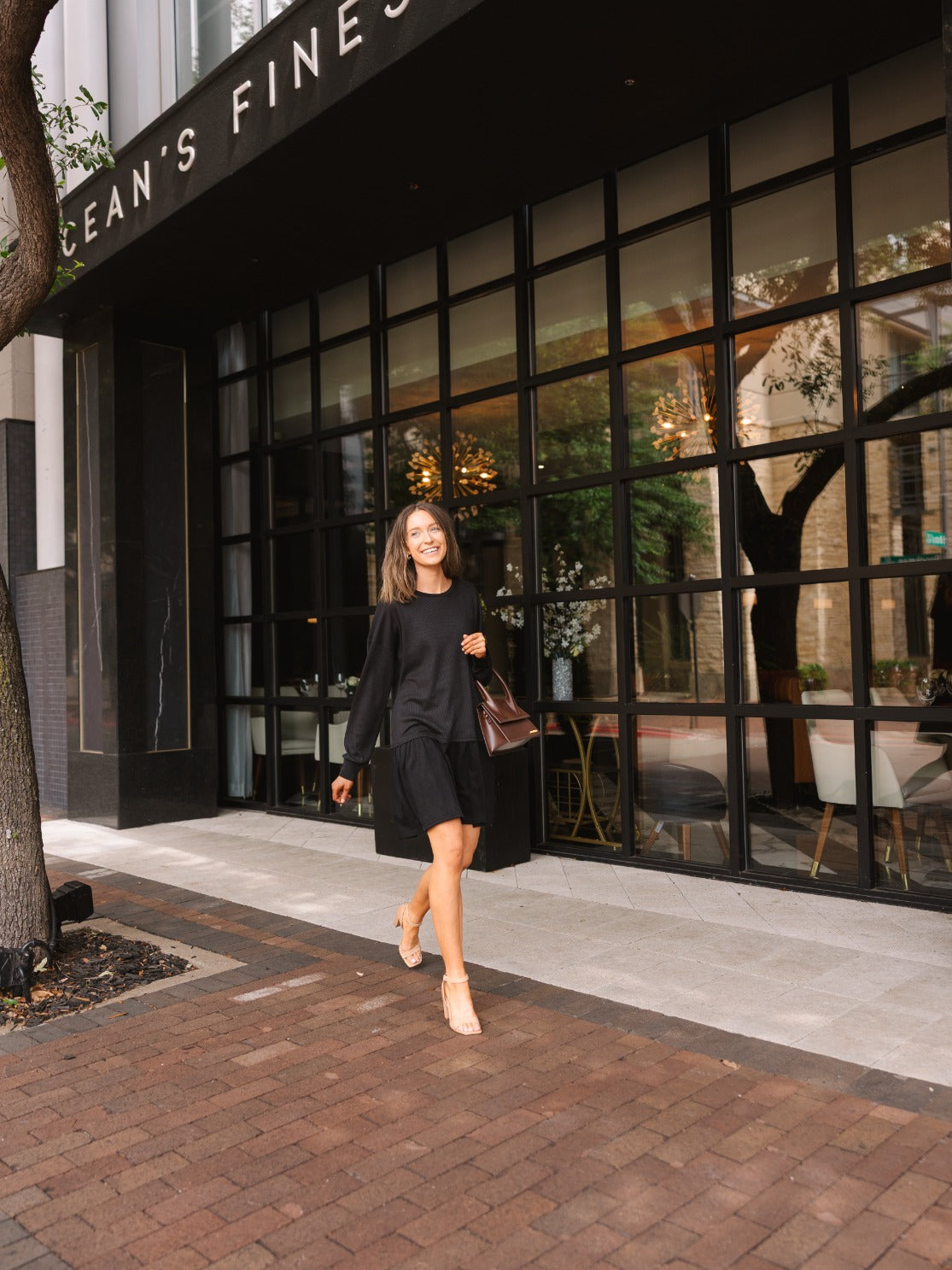 Waffle Knit Long-sleeve Dress, Black view 9 - Fall Wardrobe Essential - Waffle Knit Dressing Gown