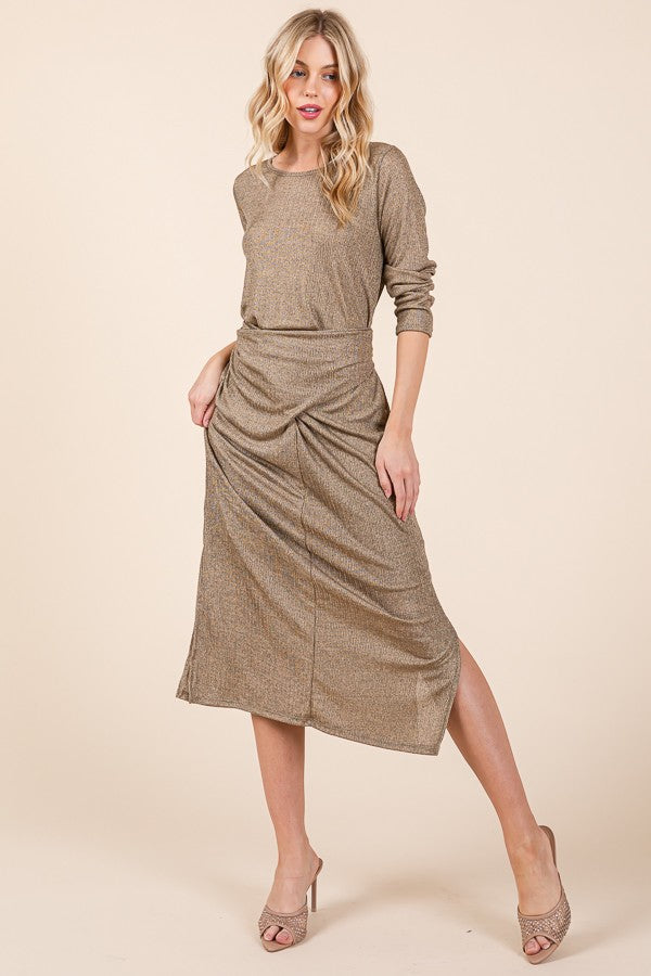 Waist Wrap Dress w Side Pockets-lurex in Gold view 2 - Waist Wrap Dress For Women