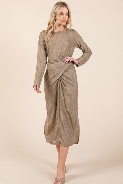 Waist Wrap Dress w Side Pockets-lurex in Gold view 3 - Waist Wrap Dress For Women