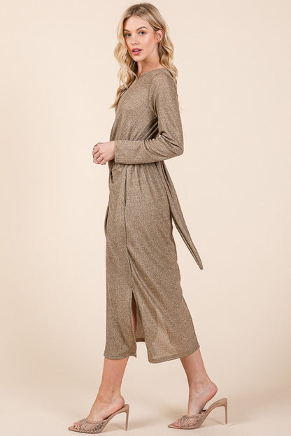 Waist Wrap Dress w Side Pockets-lurex view 5 - Waist Wrap Dress For Women