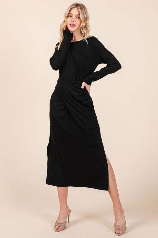 waist wrap dress Waist Wrap Dress-with Pockets-solid Black (dress) - shop at us.meeeshop