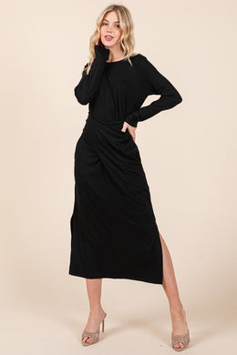 Waist Wrap Dress-with Pockets-solid