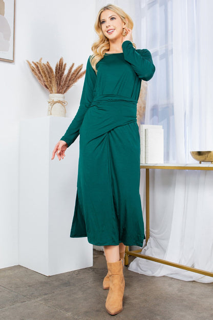 Waist Wrap Dress-with Pockets-solid in Hunter Green view 5 - Waist Wrap Dress For Women