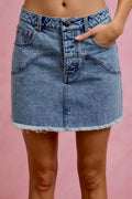 So Me Washed Denim Floral Contrast Pockets Mini Skirt DENIM (skirt) - washed denim skirt mini, washed d - shop at us.meeeshop