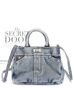 Washed Denim Top Handle Convertible Bag