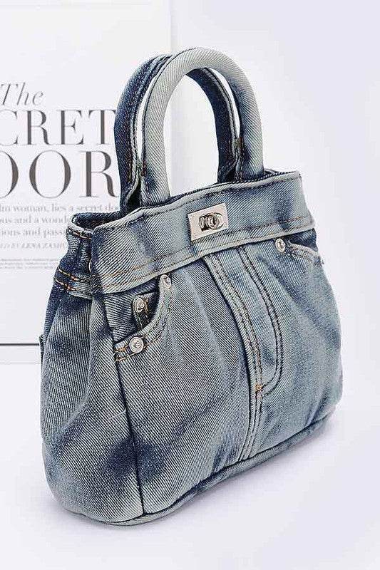 Washed Denim Top Handle Convertible Bag - us.meeeshop