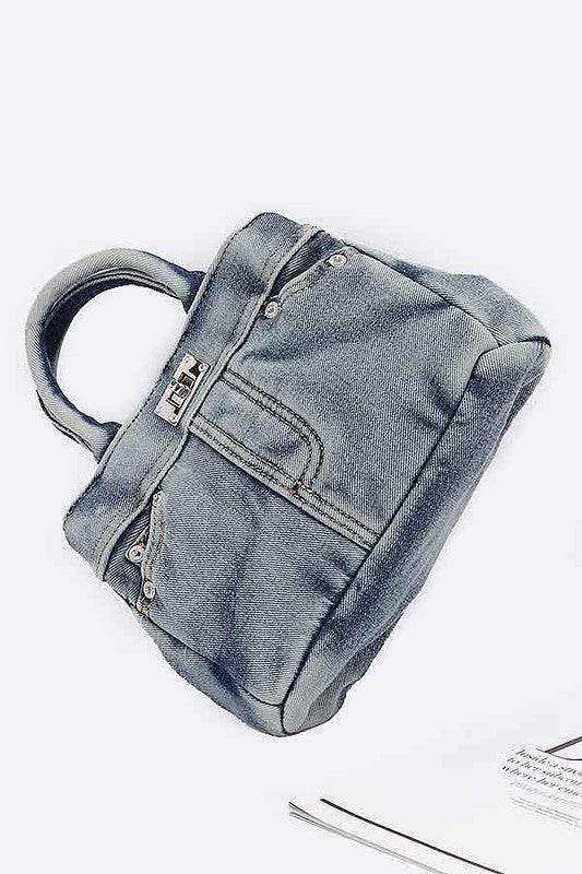 Washed Denim Top Handle Convertible Bag - us.meeeshop