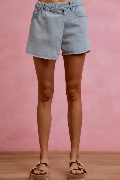 washed denim wrap So Me Washed Denim Wrap Skorts view 9 (skirt) - shop at us.meeeshop