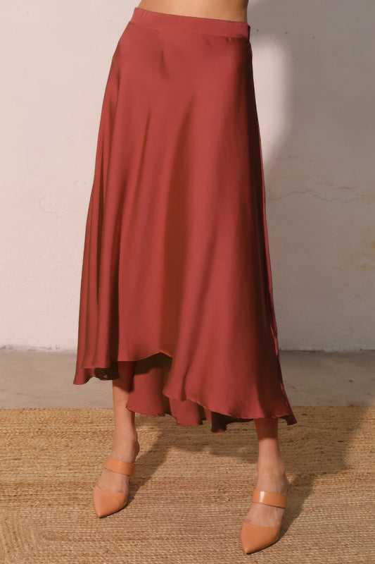 Washed Poly Silk Midi Swing Skirt in S - Pol Skirt (dress)