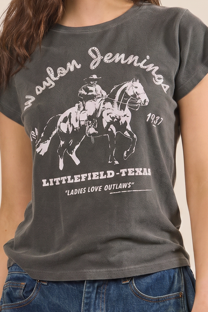 Waylon Jennings Fitted Baby Tee in S view 2 - Waylon Jennings Tee Shirts (top)