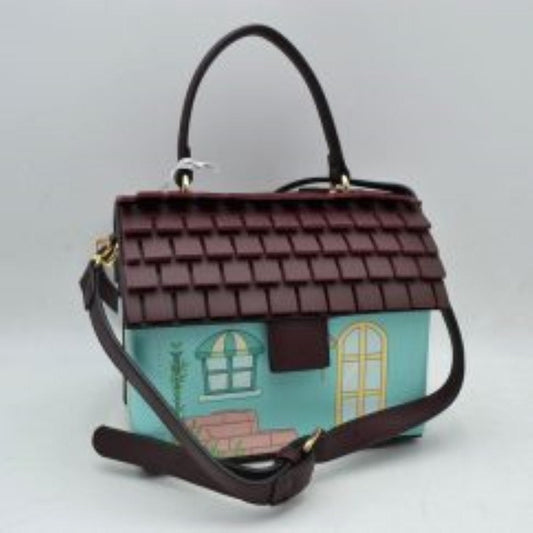 Whimsical House Shaped Top Handle Crossbody Handbag in Green view 2 - Whimsy House Topsfield
