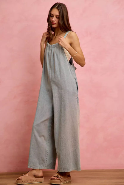wide leg lightweight So Me Wide Leg Lightweight Denim Overalls view 14 (piece) - shop at us.meeeshop