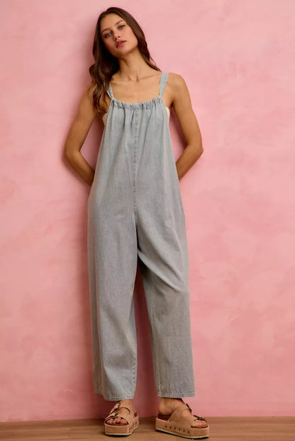 wide leg lightweight So Me Wide Leg Lightweight Denim Overalls view 15 (piece) - shop at us.meeeshop