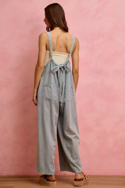 wide leg lightweight So Me Wide Leg Lightweight Denim Overalls view 7 (piece) - shop at us.meeeshop