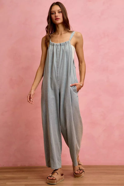 wide leg lightweight So Me Wide Leg Lightweight Denim Overalls view 9 (piece) - shop at us.meeeshop