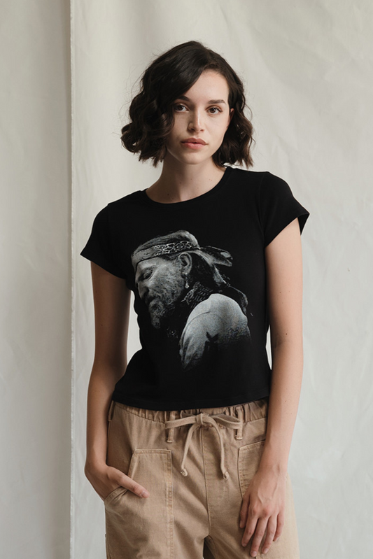 Willie Nelson Just Breathe Baby Tee in S view 2 - Willie Nelson Tee Shirt (top)