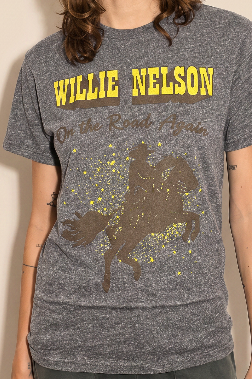 Willie Nelson on the Road Heather Tee in S view 2 - Willie Nelson Tee Shirt (top)