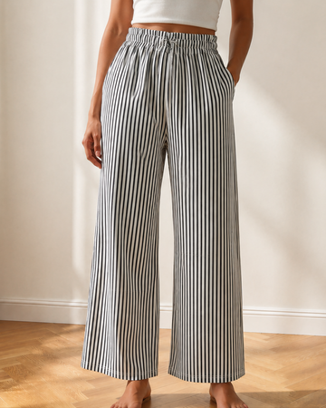 Willlow Stripe Tied High Waist Loose Straight Casual Pants in M view 2 - High-Waisted (bottom)