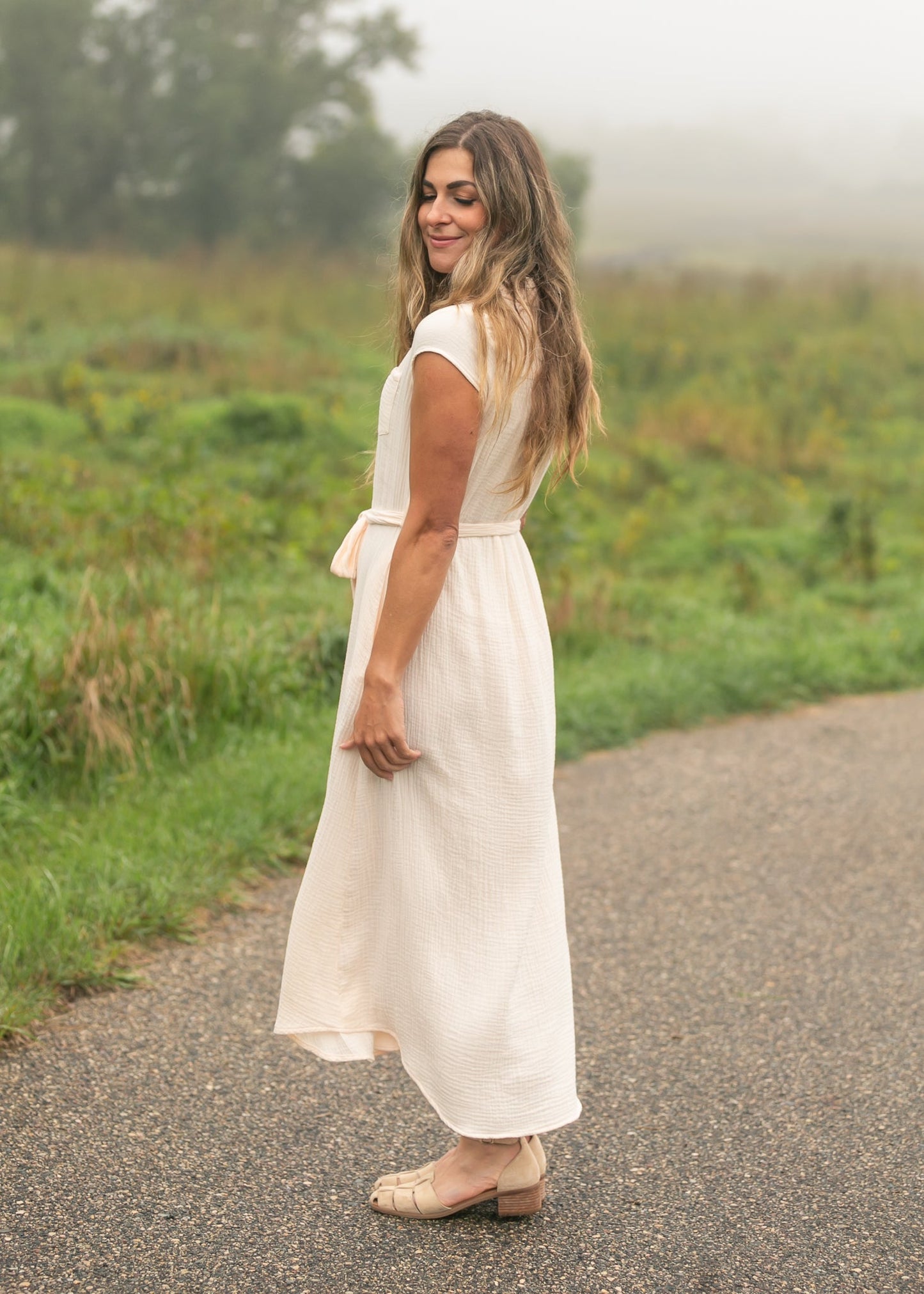 Willow Blush Pink Cotton Gauze Midi Dress in L view 4 - Willow Pink Dress