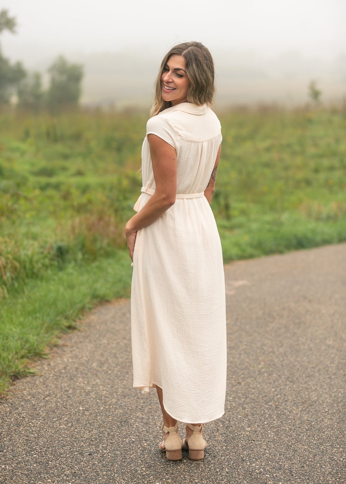 Willow Blush Pink Cotton Gauze Midi Dress view 11 - Willow Pink Dress